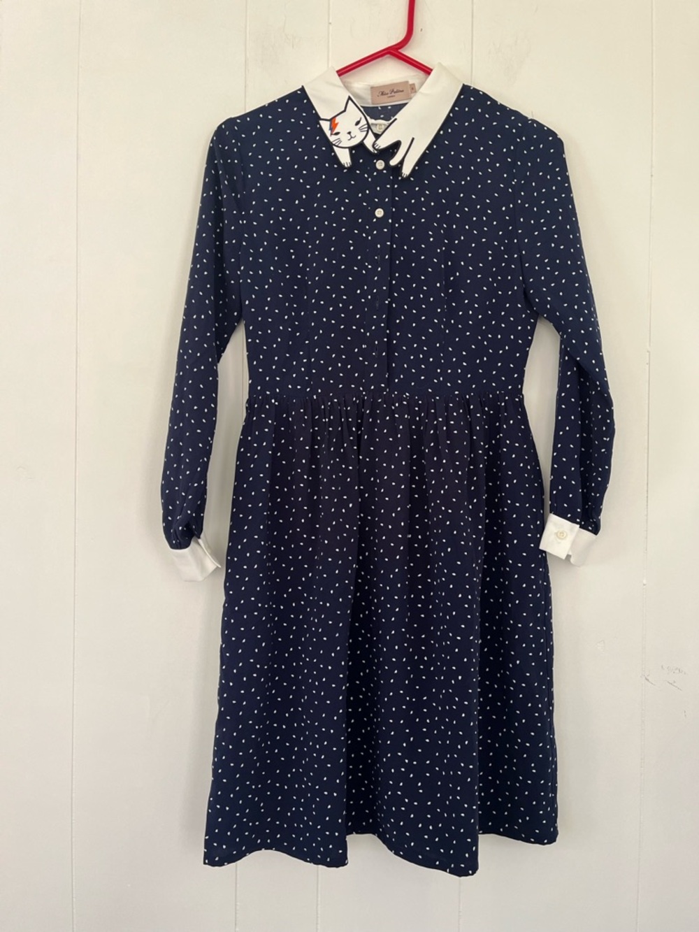 Miss Patina Bowie Long Sleeve Cat Dress Kitty Collar Size Small - Picture 4 of 14